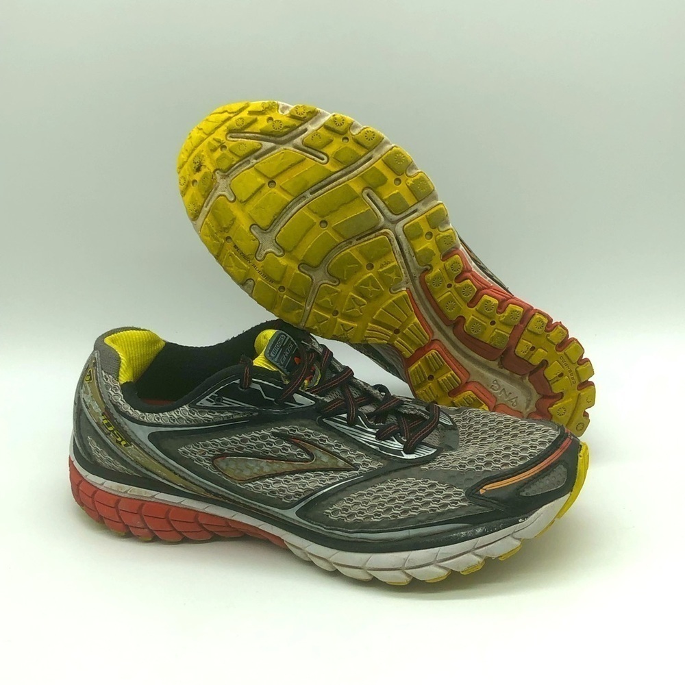 Brooks Running Shoes Men's 9.5 Ghost G7 Red Silver Yellow Active Sneakers